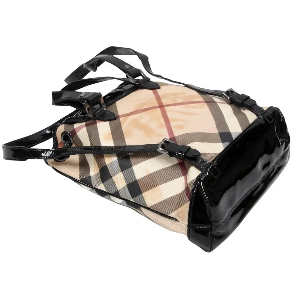 Burberry Drawstring Check Trim Coated Leather Supernova Backpack BB-0317N-0070 - Picture 7 of 11
